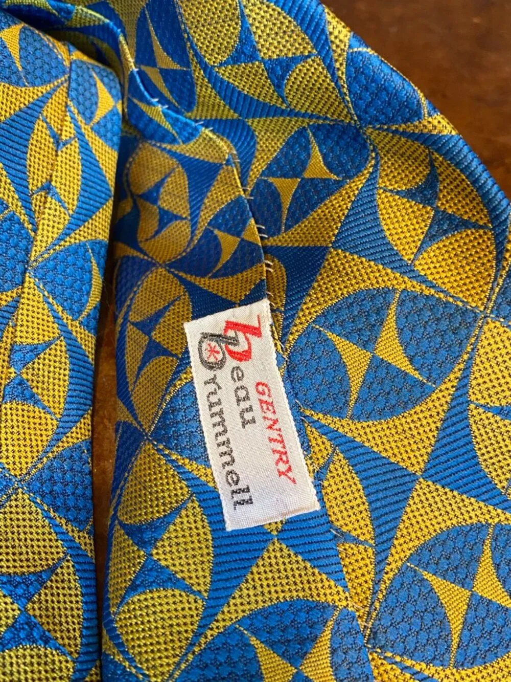 70s Beau Brummell Gentry Wide Necktie Vintage Blue Gold Mid Century Atomic